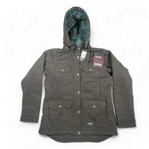 NWT Berne Women’s Hooded Canvas Work Jacket Brown Plaid Lined Large